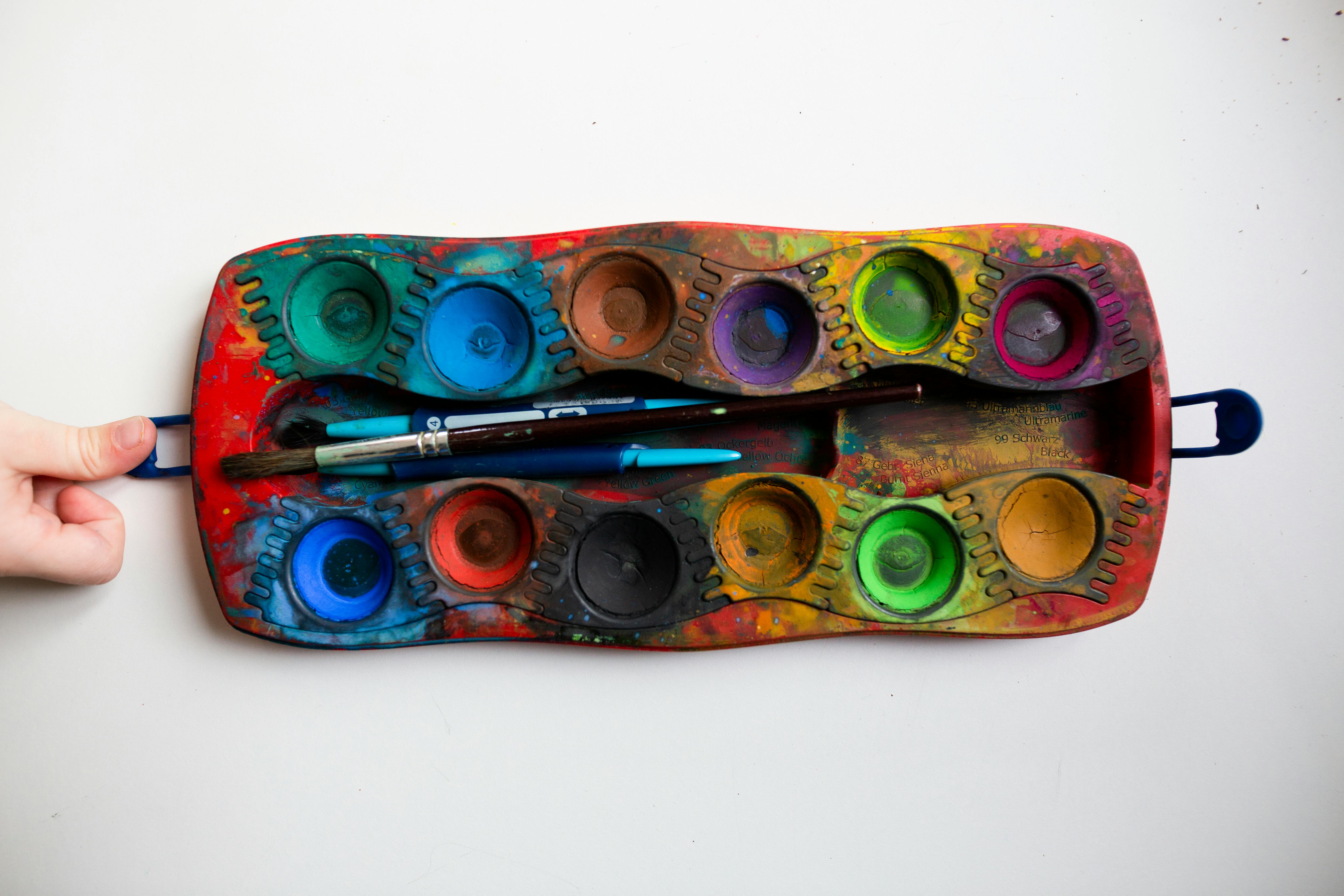 Colorful crayons and art supplies